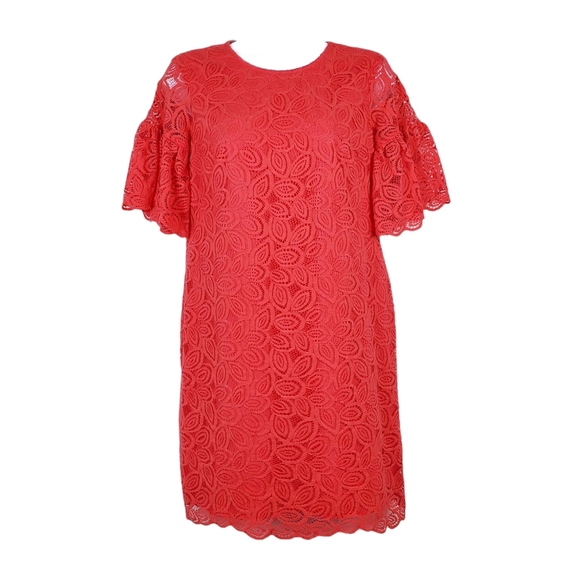 Ann Taylor Dresses & Skirts - Ann Taylor Flutter Sleeve Coral Lace Shift Dress Size 0P NWT